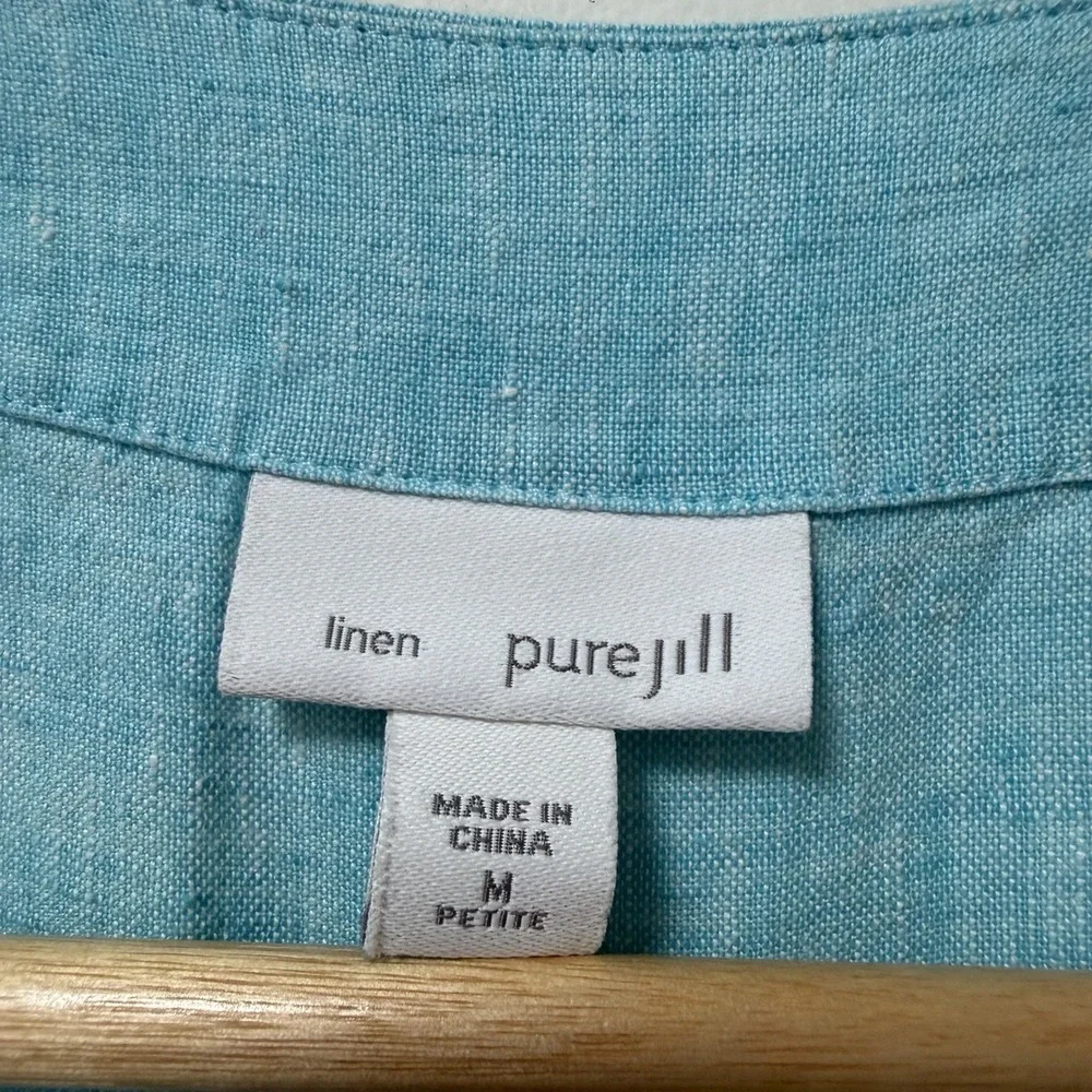 J Jill Womens Linen Boxy Cropped Short Sleeve Top Size MP Blue Coastal Beachy